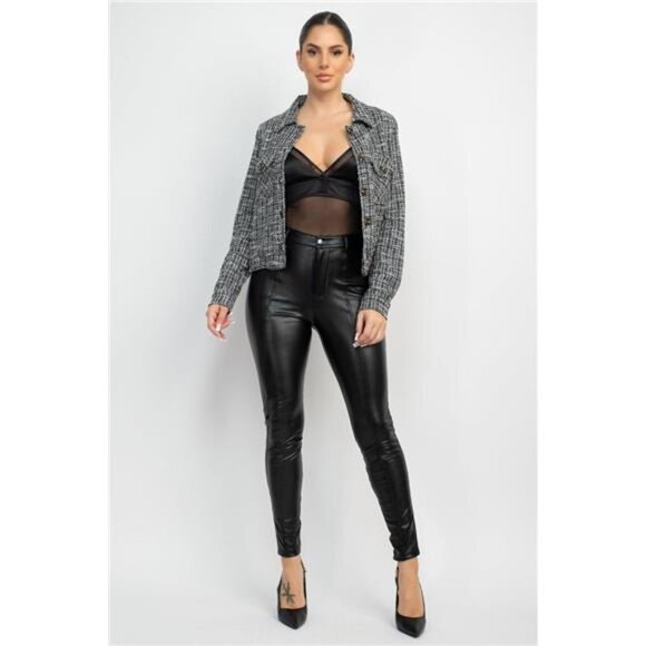 Hannah Joy Jackets & Blazers - Black Plaid Button-down Tweed Jacket